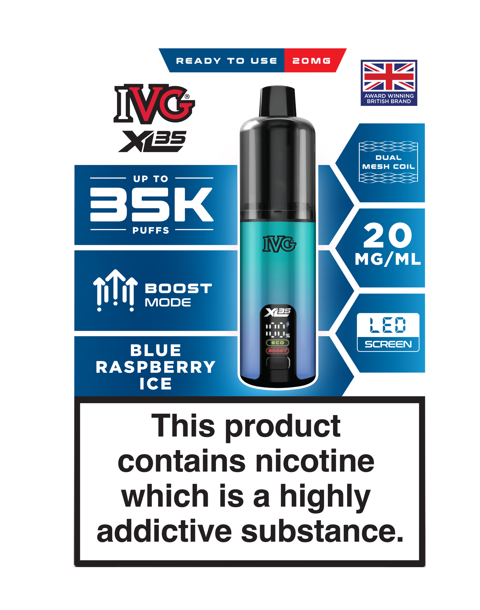 Blue Raspberry Ice IVG XL35 Prefilled Pod Kit