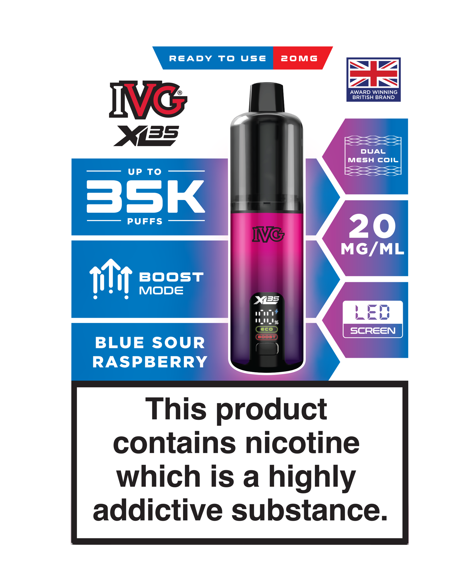 Blue Sour Raspberry IVG XL35 Prefilled Pod Kit