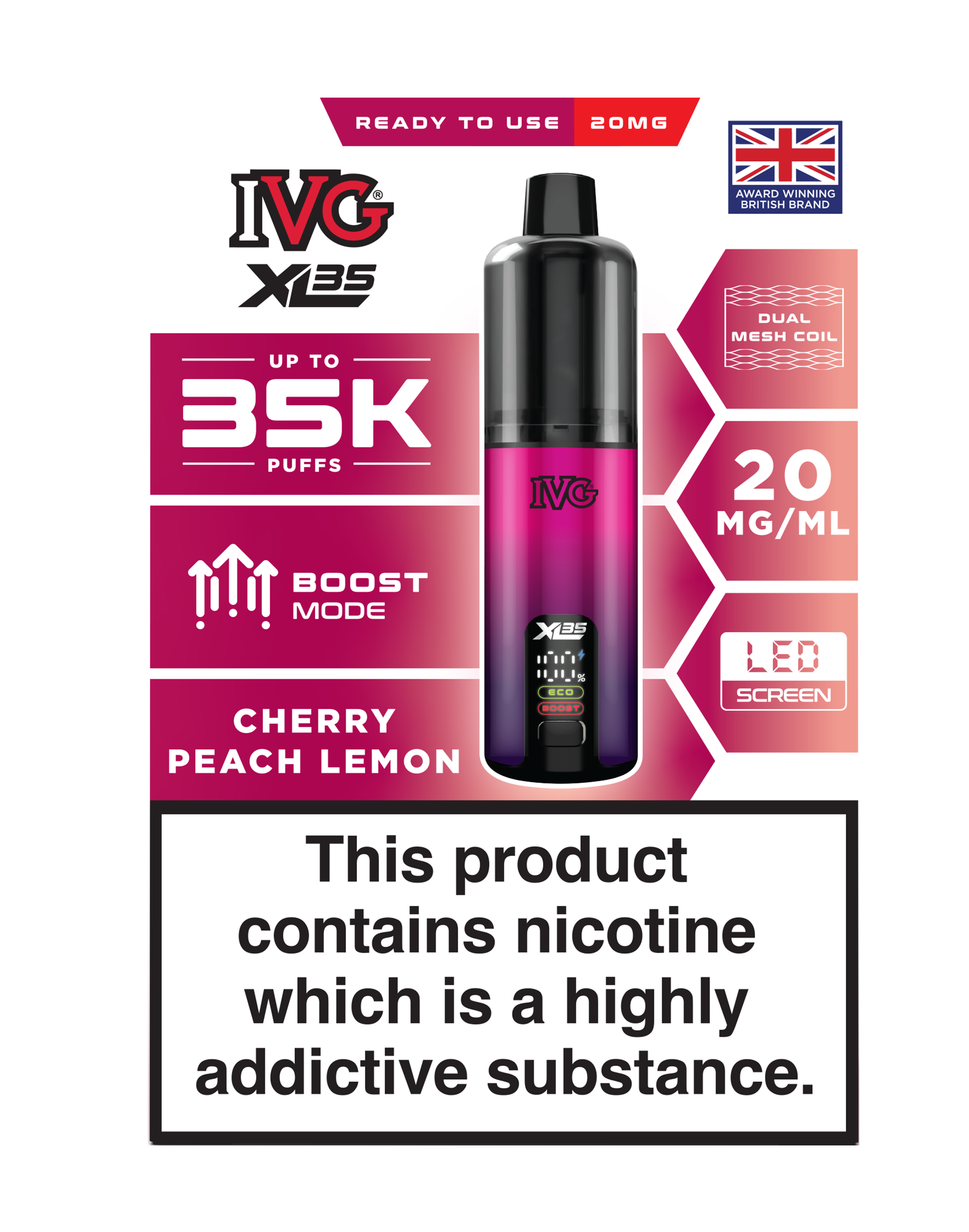 Cherry Peach Lemon IVG XL35 Prefilled Pod Kit